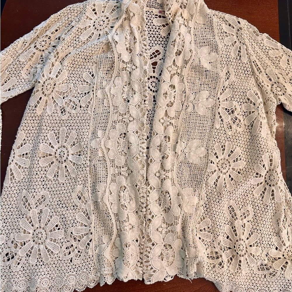 JohnnyWas cotton ecru crotchet top. Size unknown.